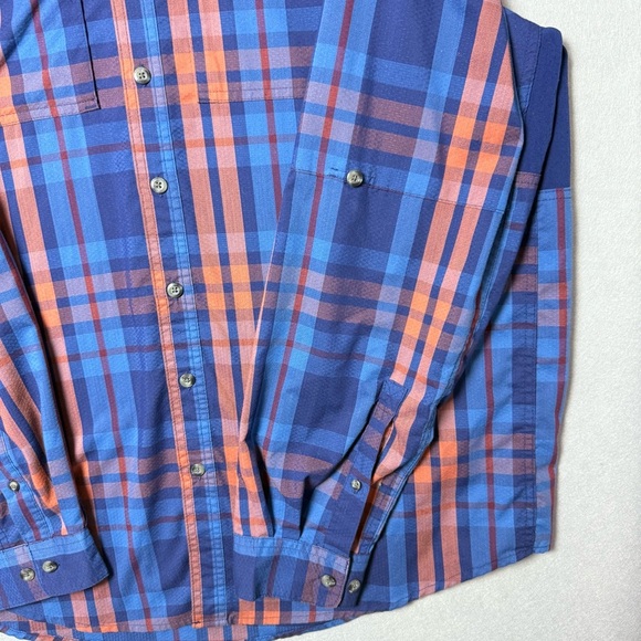 Magellan Outdoors Men Vented Fishing Shirt Classic Fit Blue Orange Plaid 2XL - Picture 3 of 14